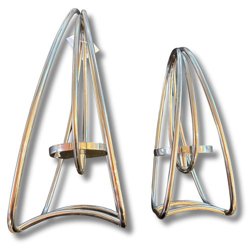 Set of 2 Modern Chrome Candle Hurricane Holders