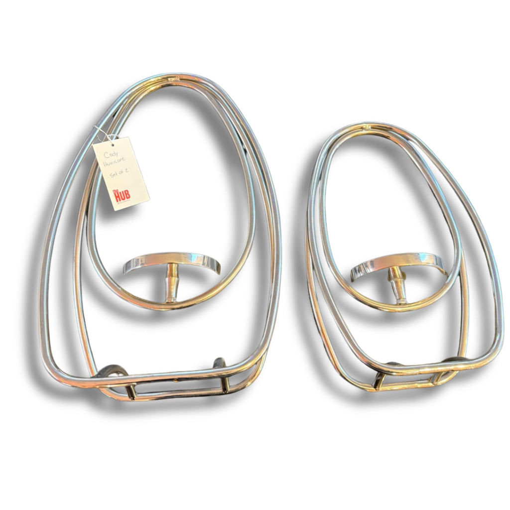 Set of 2 Modern Chrome Candle Hurricane Holders