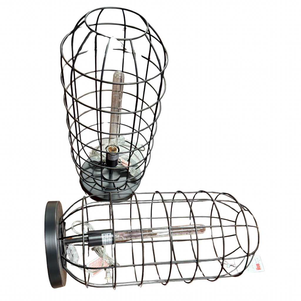 Industrial Black Metal Cage Lanterns — Set of 2