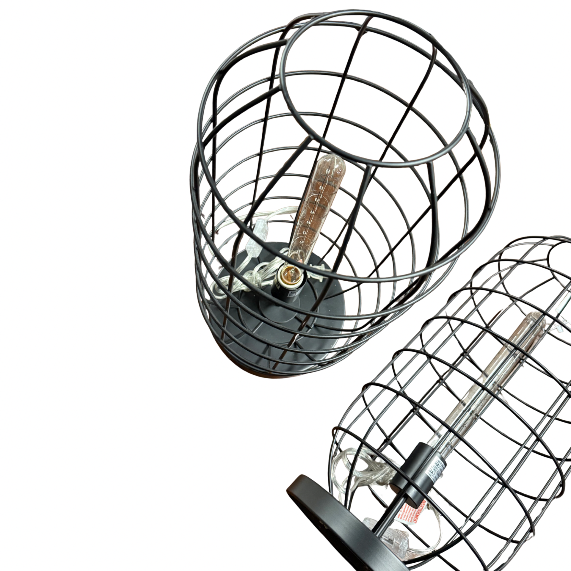 Industrial Black Metal Cage Lanterns — Set of 2