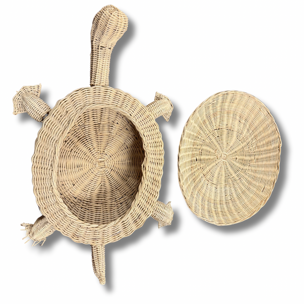 Handwoven Wicker Turtle Basket With A Lid