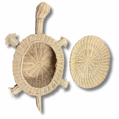 Handwoven Wicker Turtle Basket With A Lid