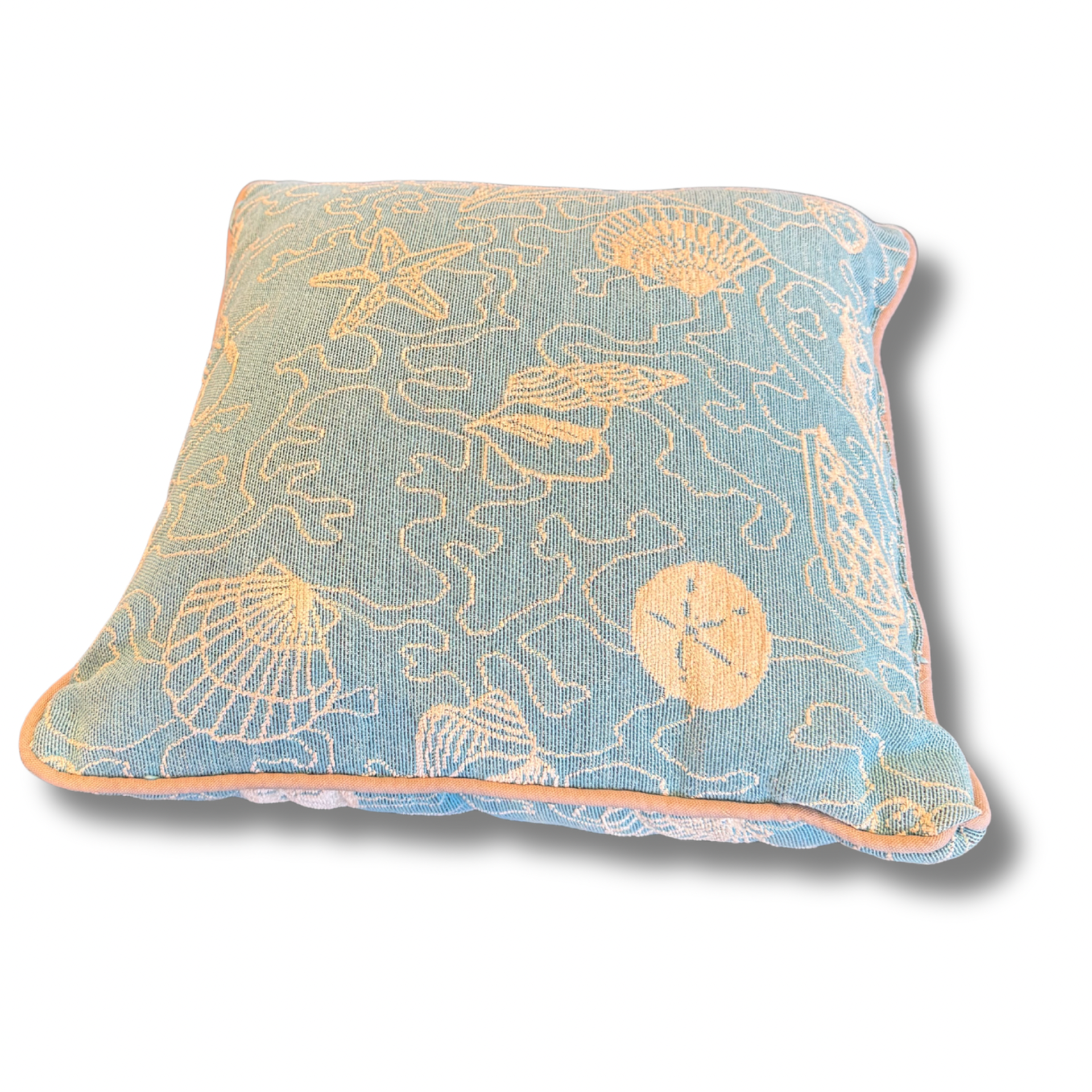 Coastal Shell Pattern Accent Pillow – Blue & Sand Tones