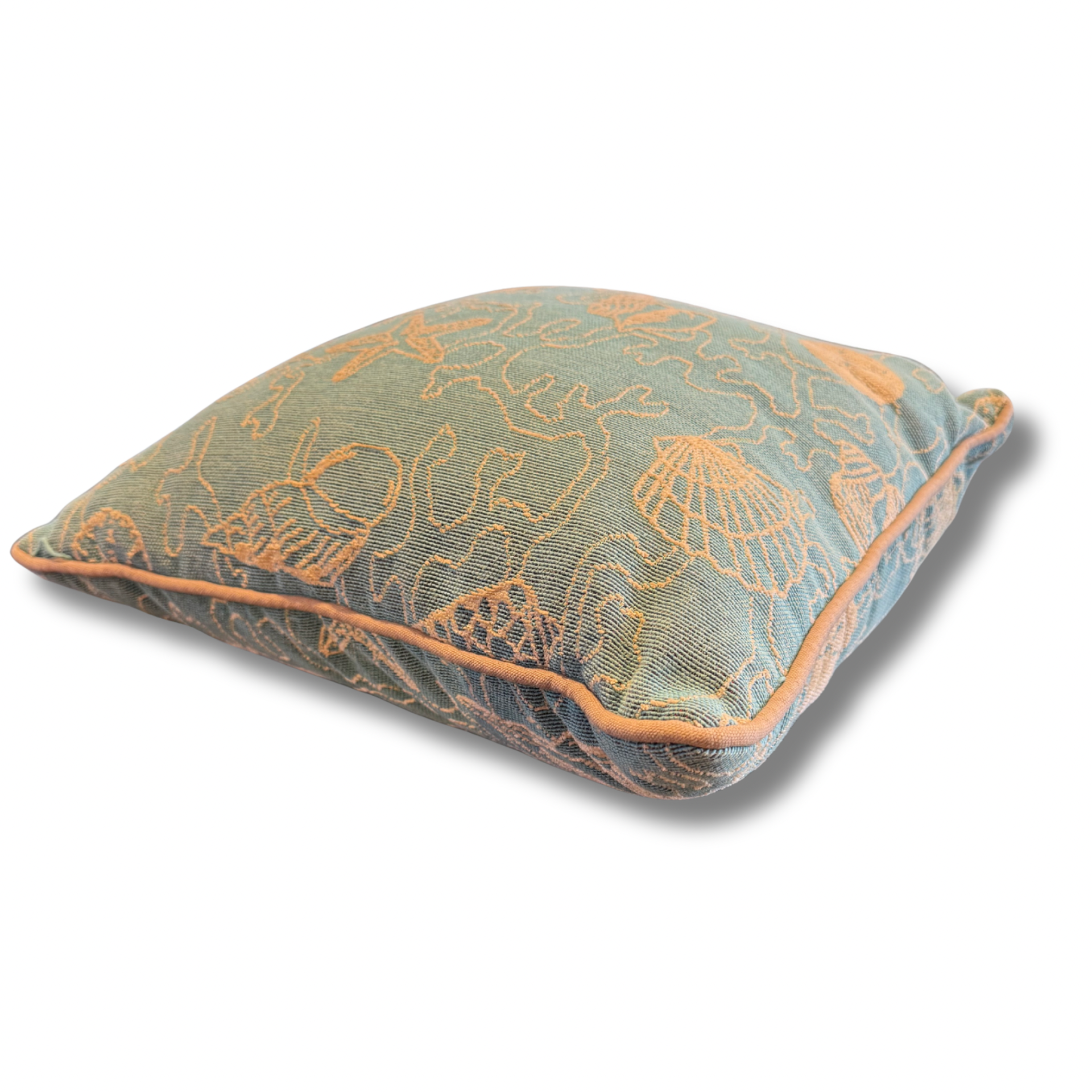 Coastal Shell Pattern Accent Pillow – Blue & Sand Tones