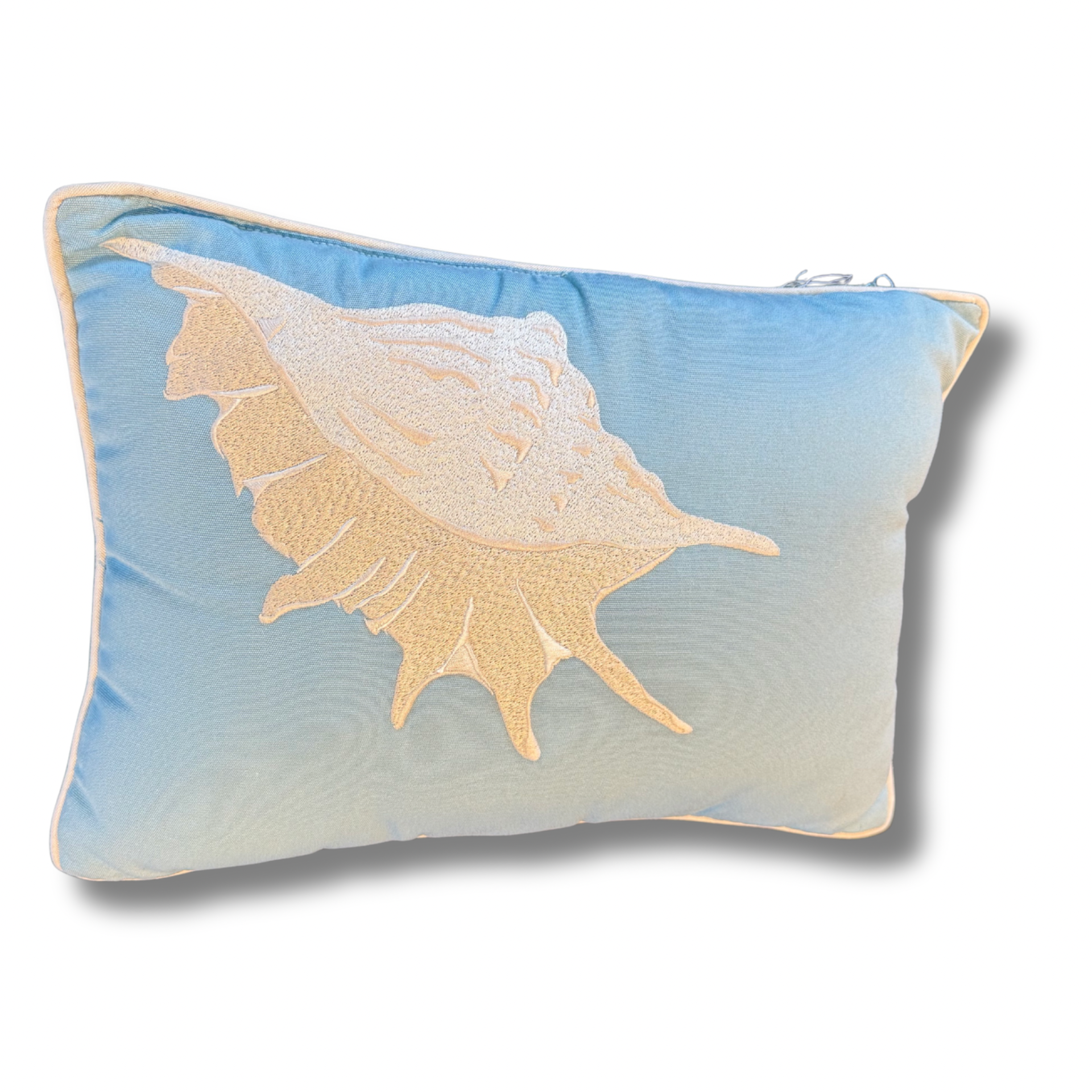Vintage Coastal Shell Accent Pillow – Light Blue & Ivory
