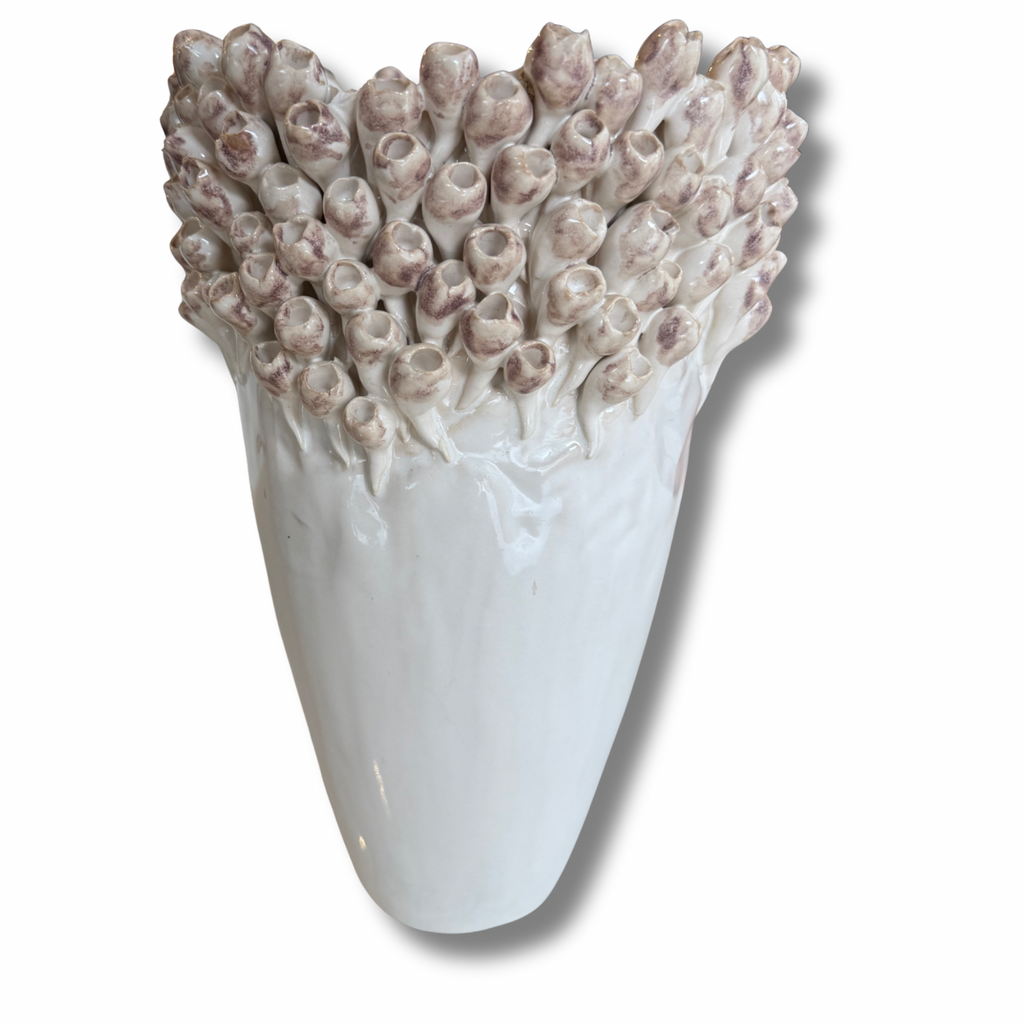 Courtney Ceramic Textured Vase – Sculptural White Glaze
