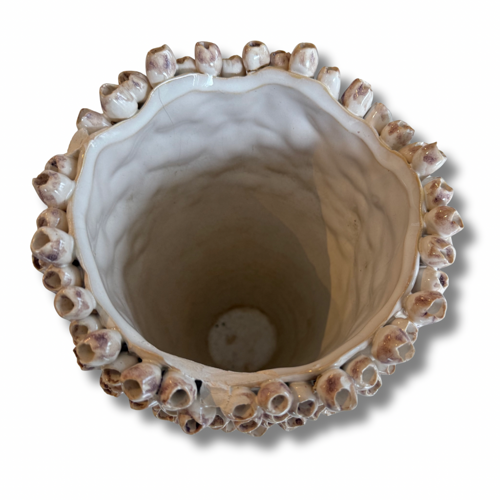 Courtney Ceramic Textured Vase – Sculptural White Glaze