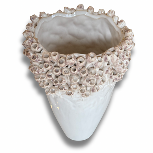 Courtney Ceramic Textured Vase – Sculptural White Glaze