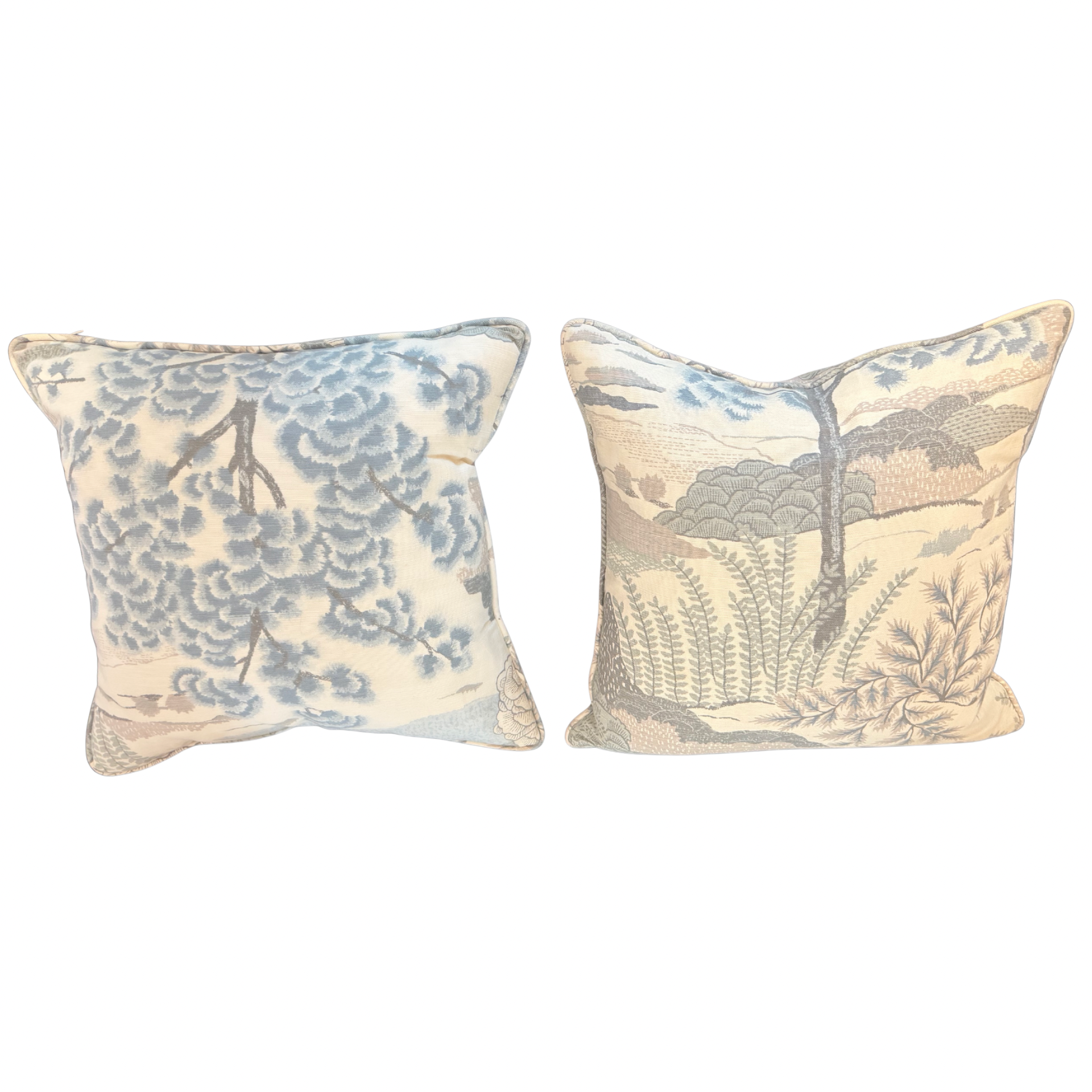 Restoration Hardware Designer Accent Pillows – Set of 2 Blue & Neutral Scenic Print