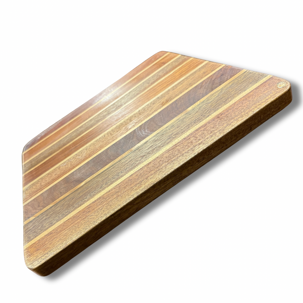 Teak Plank Serving Tray With Chrome Handles
