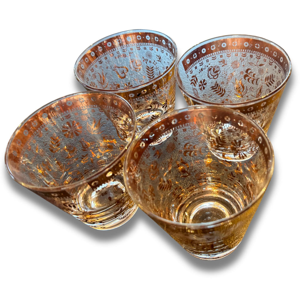 Set of 4 Gold Leaf Etched Water Glasses