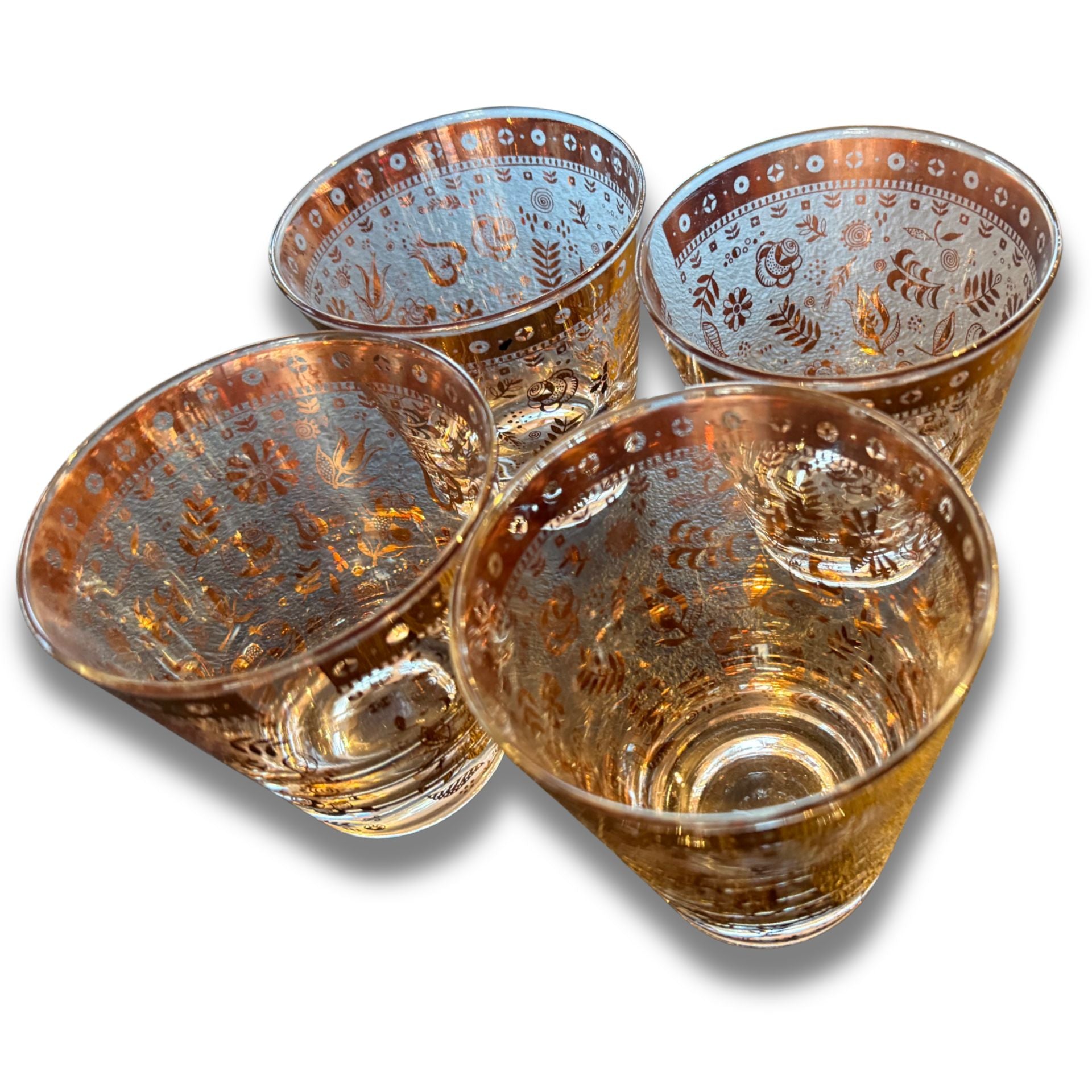 Set of 4 Gold Leaf Etched Water Glasses