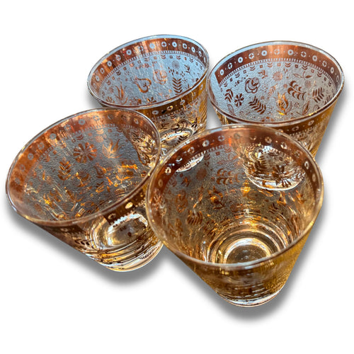 Set of 4 Gold Leaf Etched Water Glasses