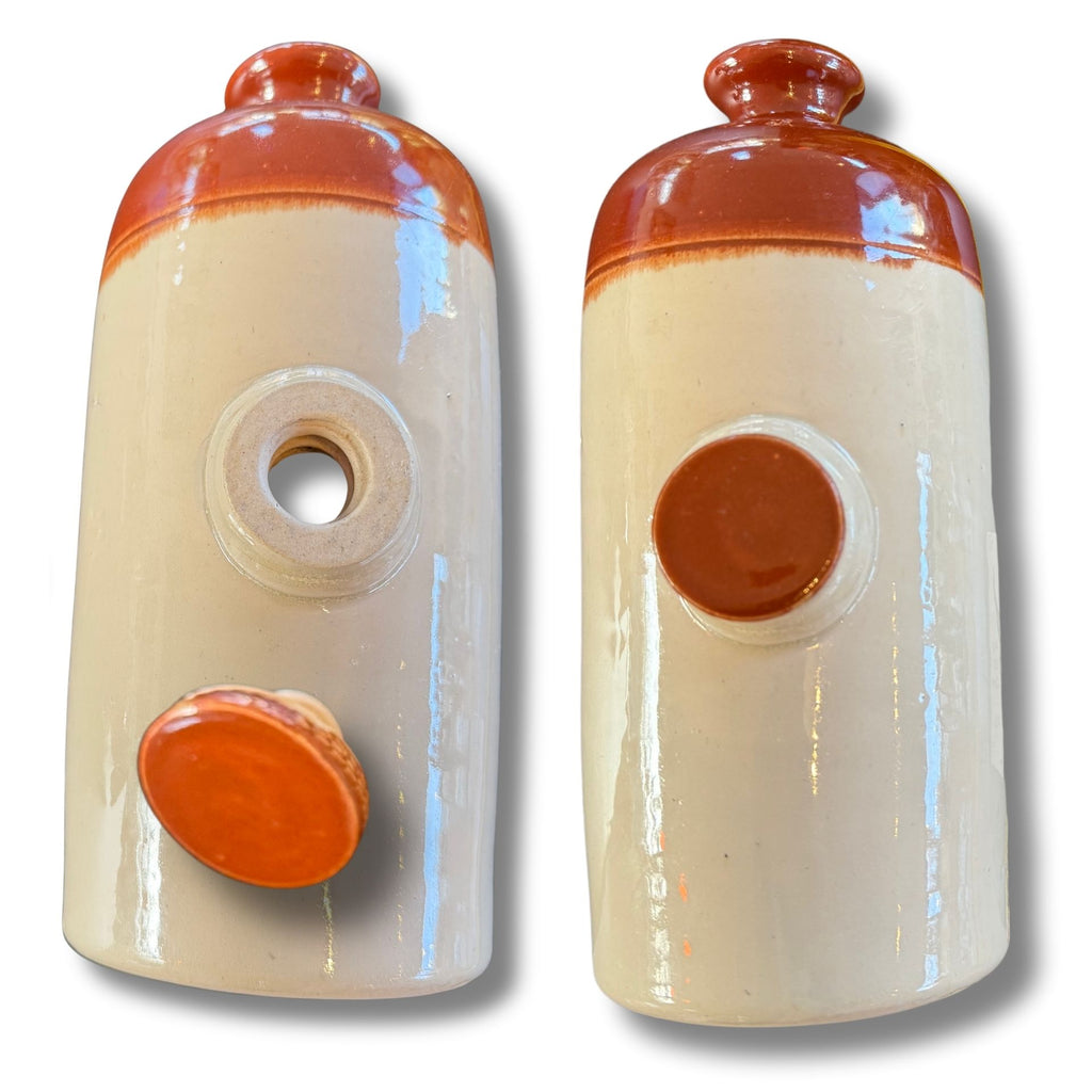 Antique Stoneware Hot Water Bottle / Vintage Warmer Two-Tone Glazed