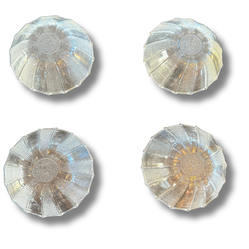 Set of 4 Vintage Jeannette “Sunburst / Dewdrop” Pattern Small Glass Dishes