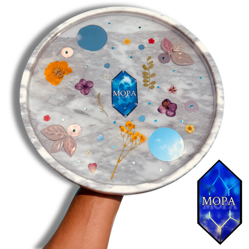 Handcrafted Floral Resin Tray On Marble Base By MOPA Arts