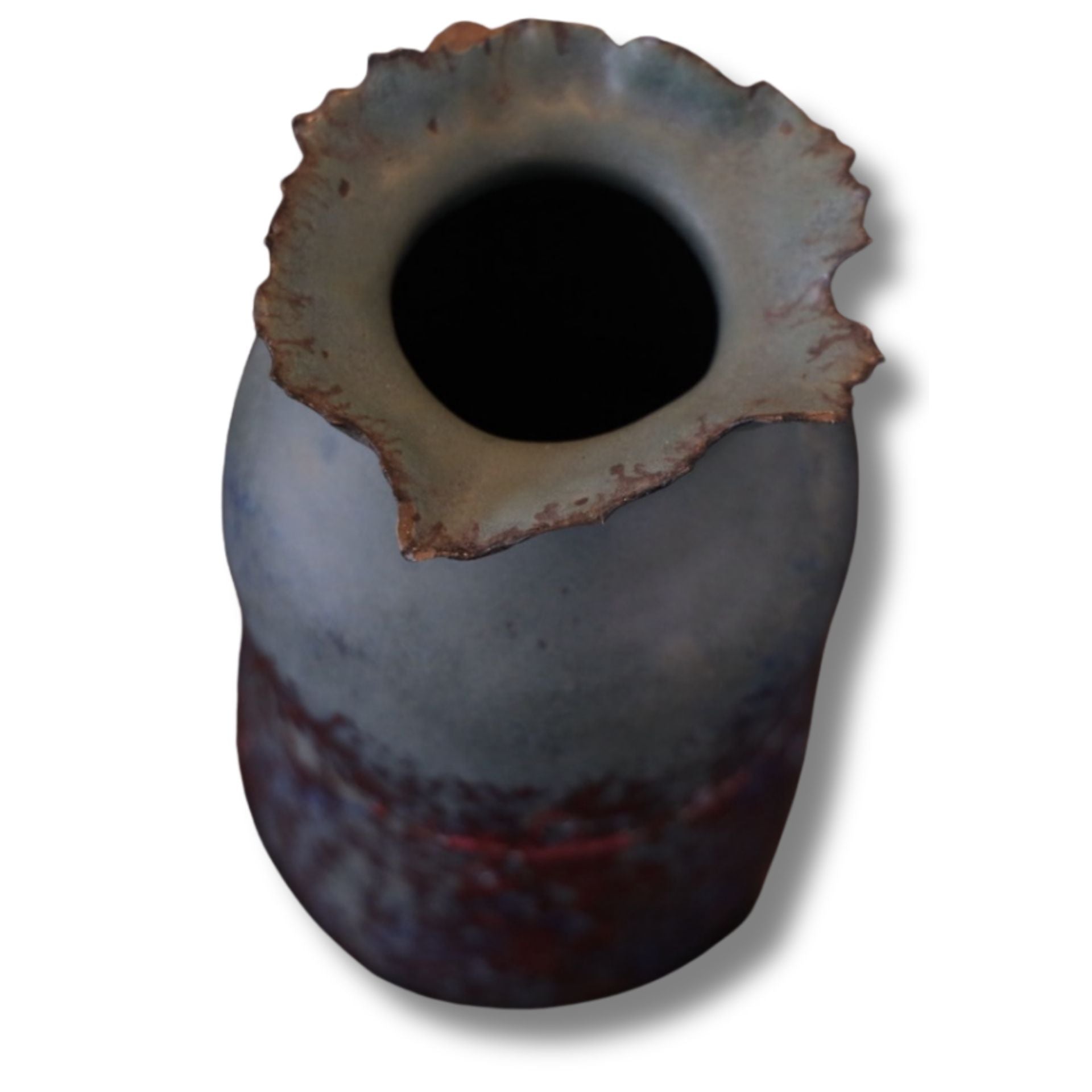 Handcrafted Textured Ceramic Art Vase – Blue & Oxide Red Glaze