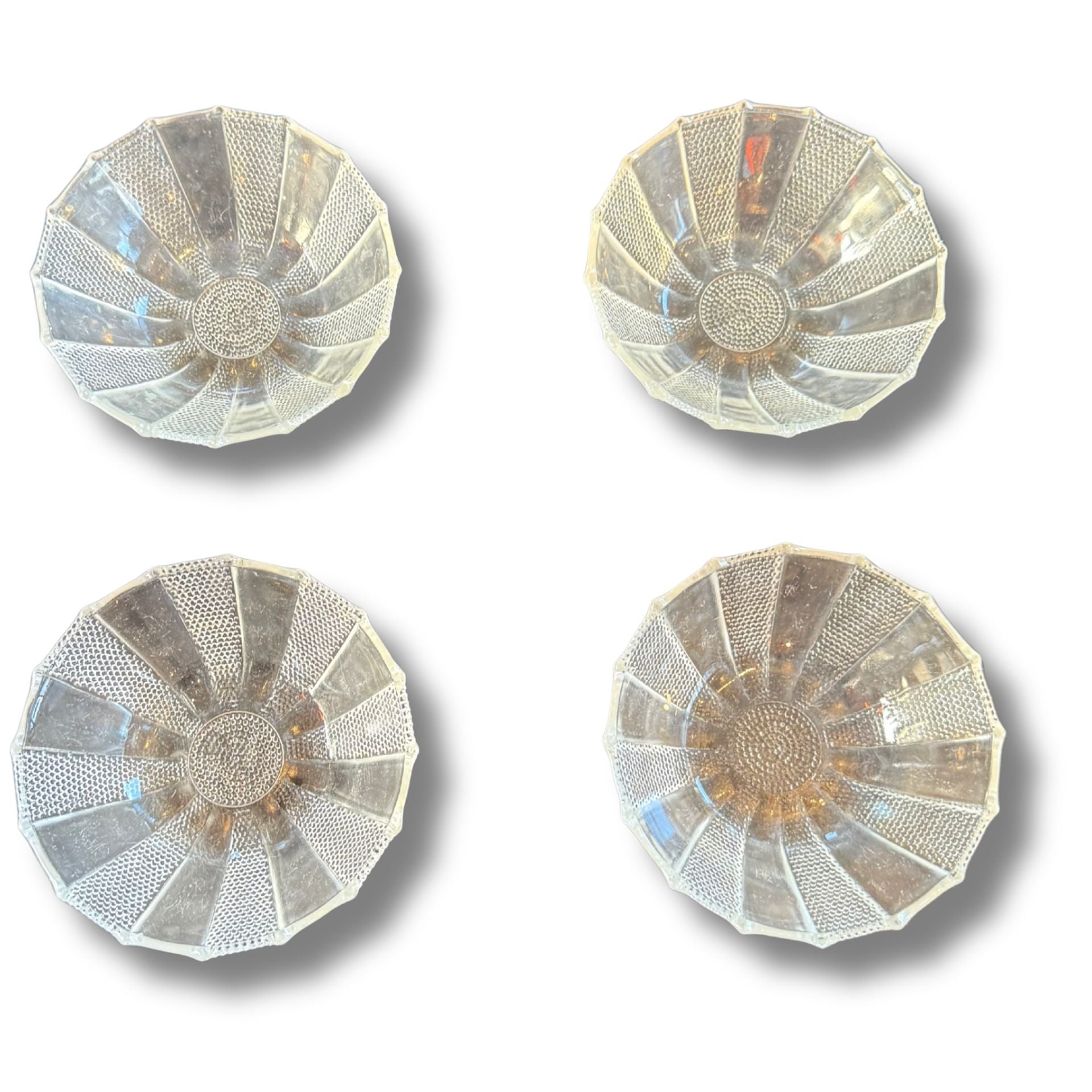 Set of 4 Vintage Jeannette “Sunburst / Dewdrop” Pattern Small Glass Dishes