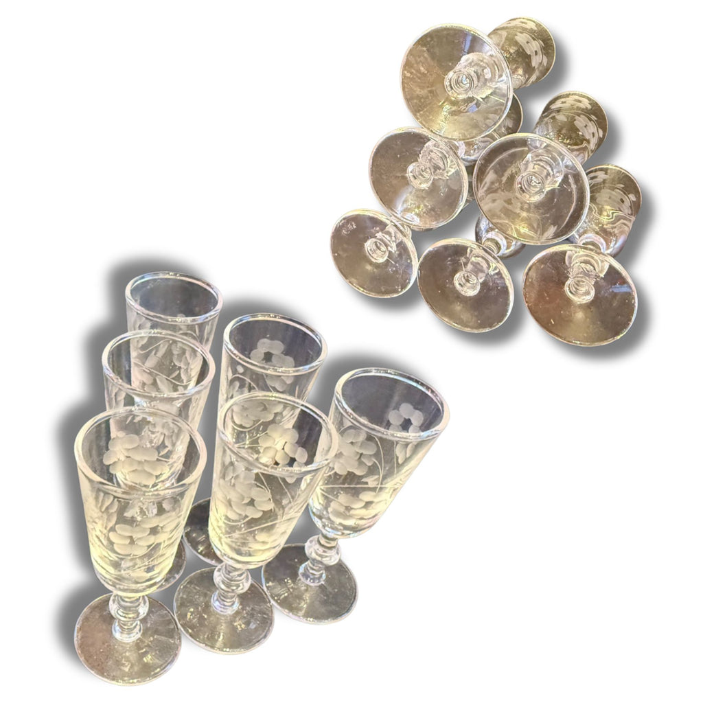 Vintage Etched Aperitif Glasses – Set Of 6