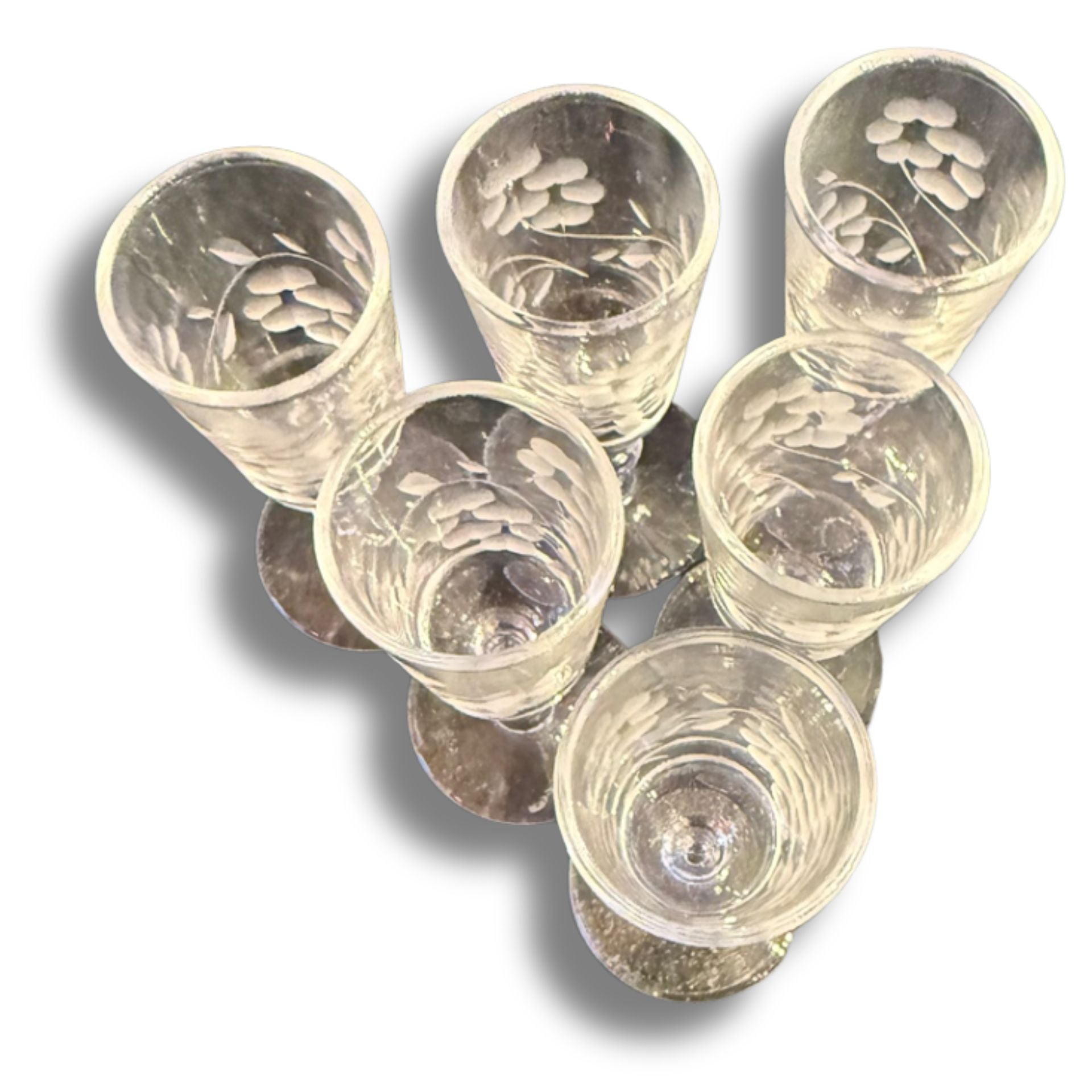 Vintage Etched Aperitif Glasses – Set Of 6