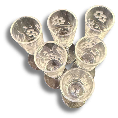 Vintage Etched Aperitif Glasses – Set Of 6