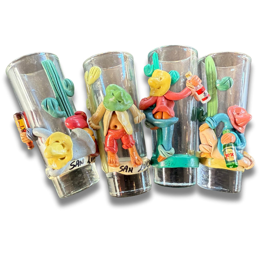 4 Handcrafted Cactus Señor Shot Glasses