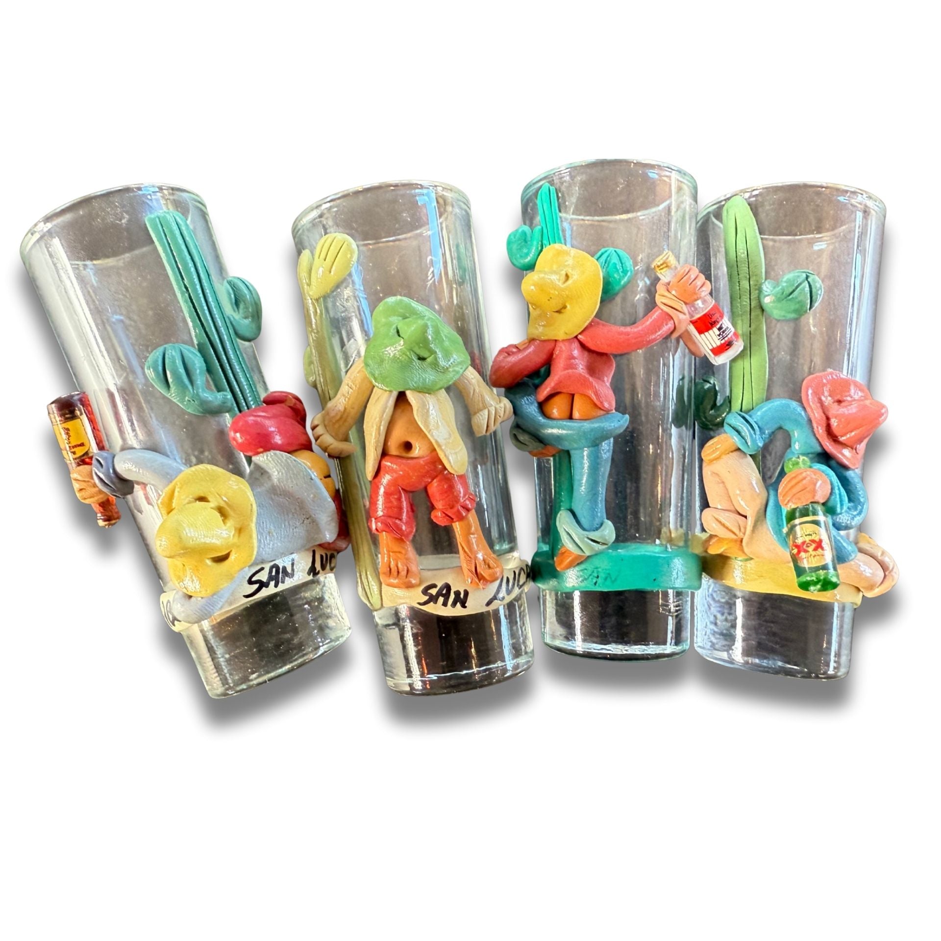 4 Handcrafted Cactus Señor Shot Glasses