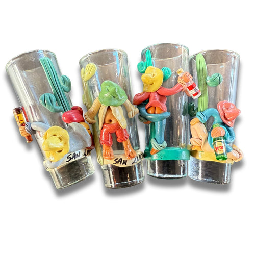 4 Handcrafted Cactus Señor Shot Glasses