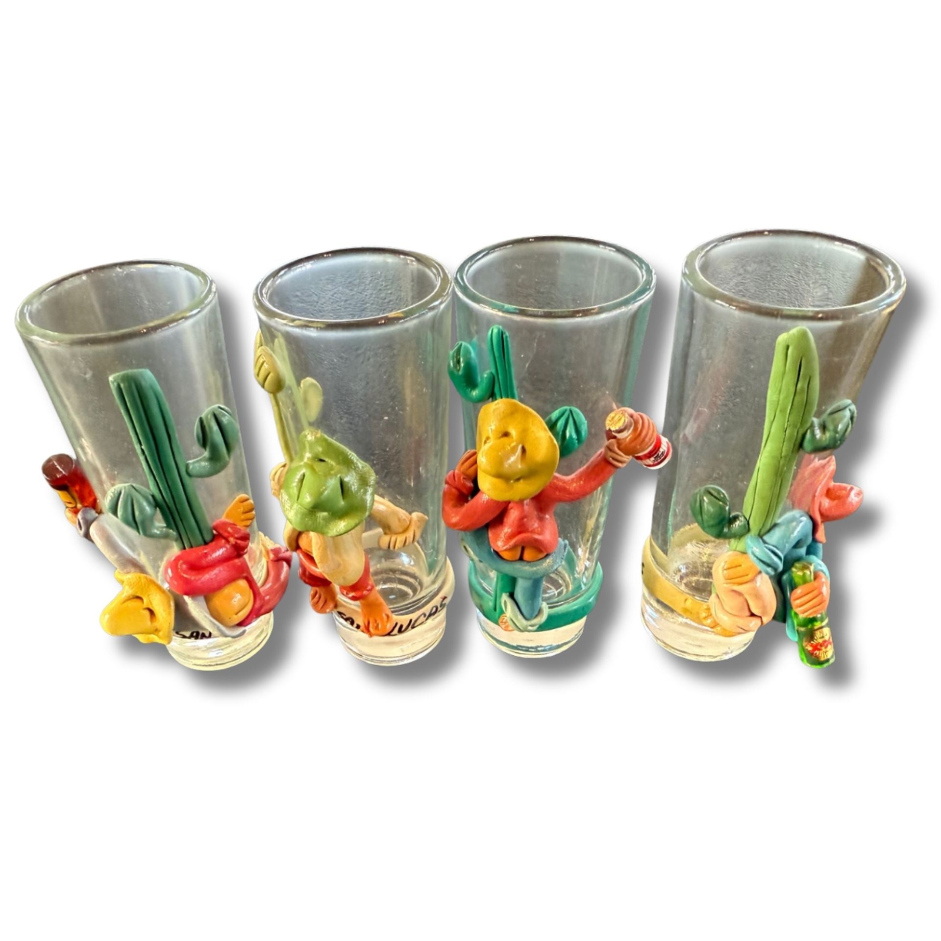 4 Handcrafted Cactus Señor Shot Glasses