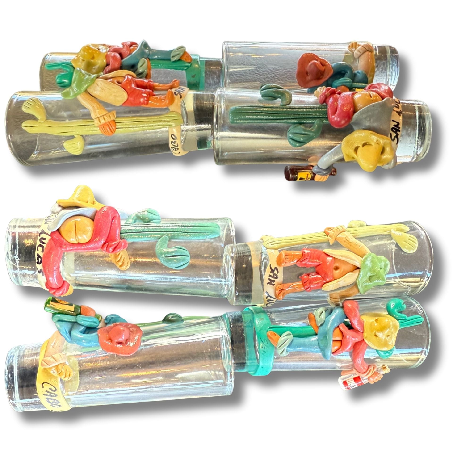 4 Handcrafted Cactus Señor Shot Glasses