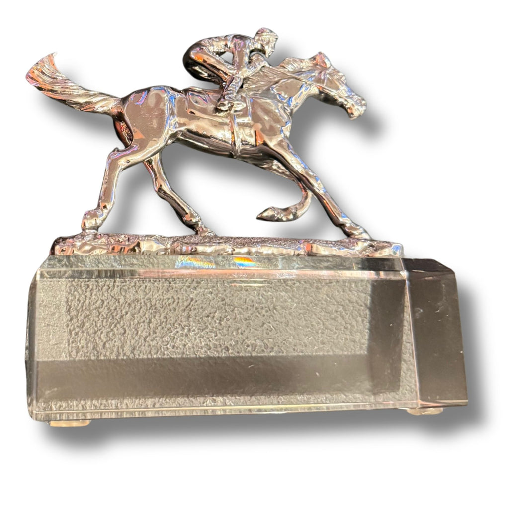 Horse & Rider Crystal Figurine On A Beveled Base