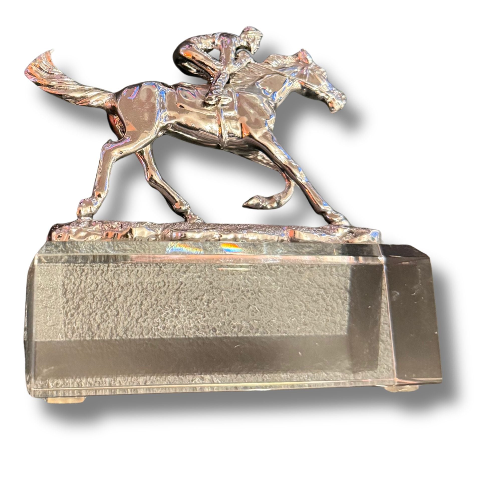 Horse & Rider Crystal Figurine On A Beveled Base