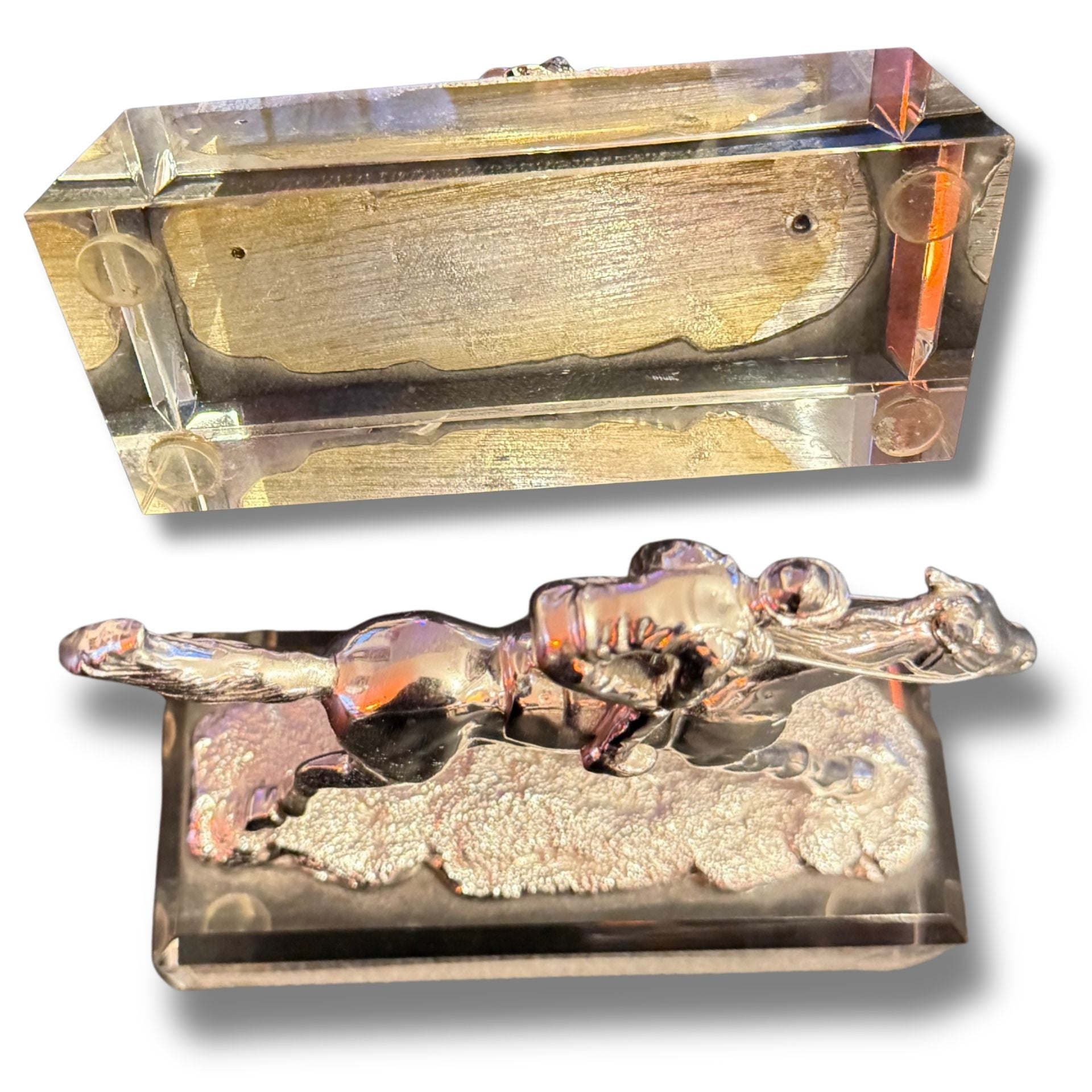 Horse & Rider Crystal Figurine On A Beveled Base