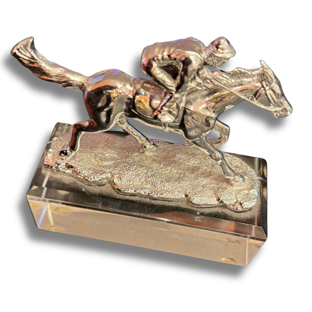 Horse & Rider Crystal Figurine On A Beveled Base