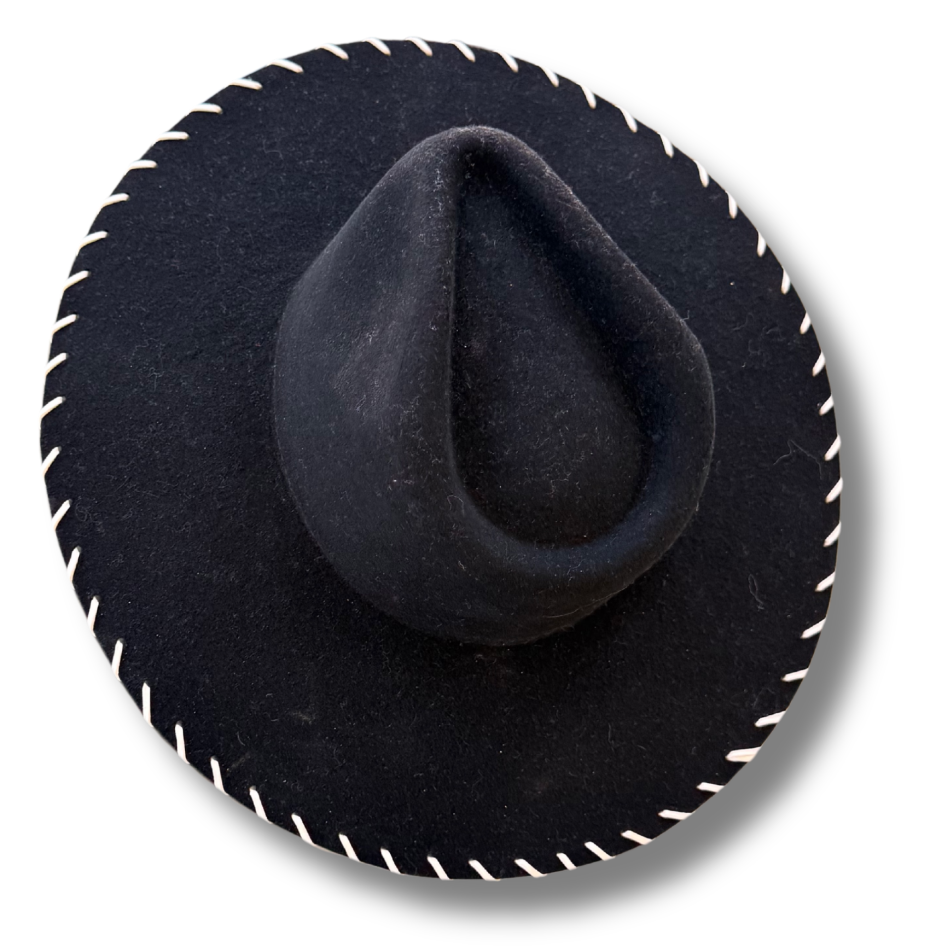 Handmade Black Wool Felt Hat With Leather Stitch Trim
