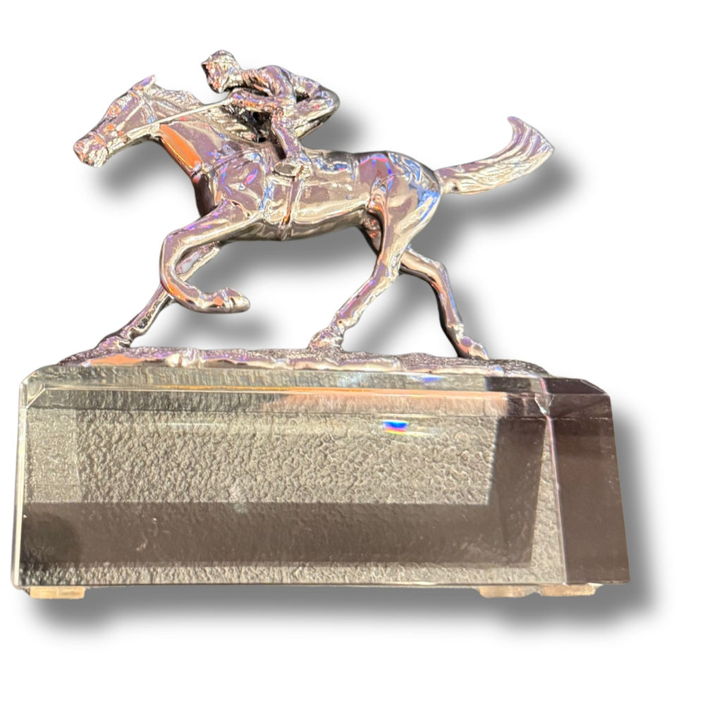 Horse & Rider Crystal Figurine On A Beveled Base