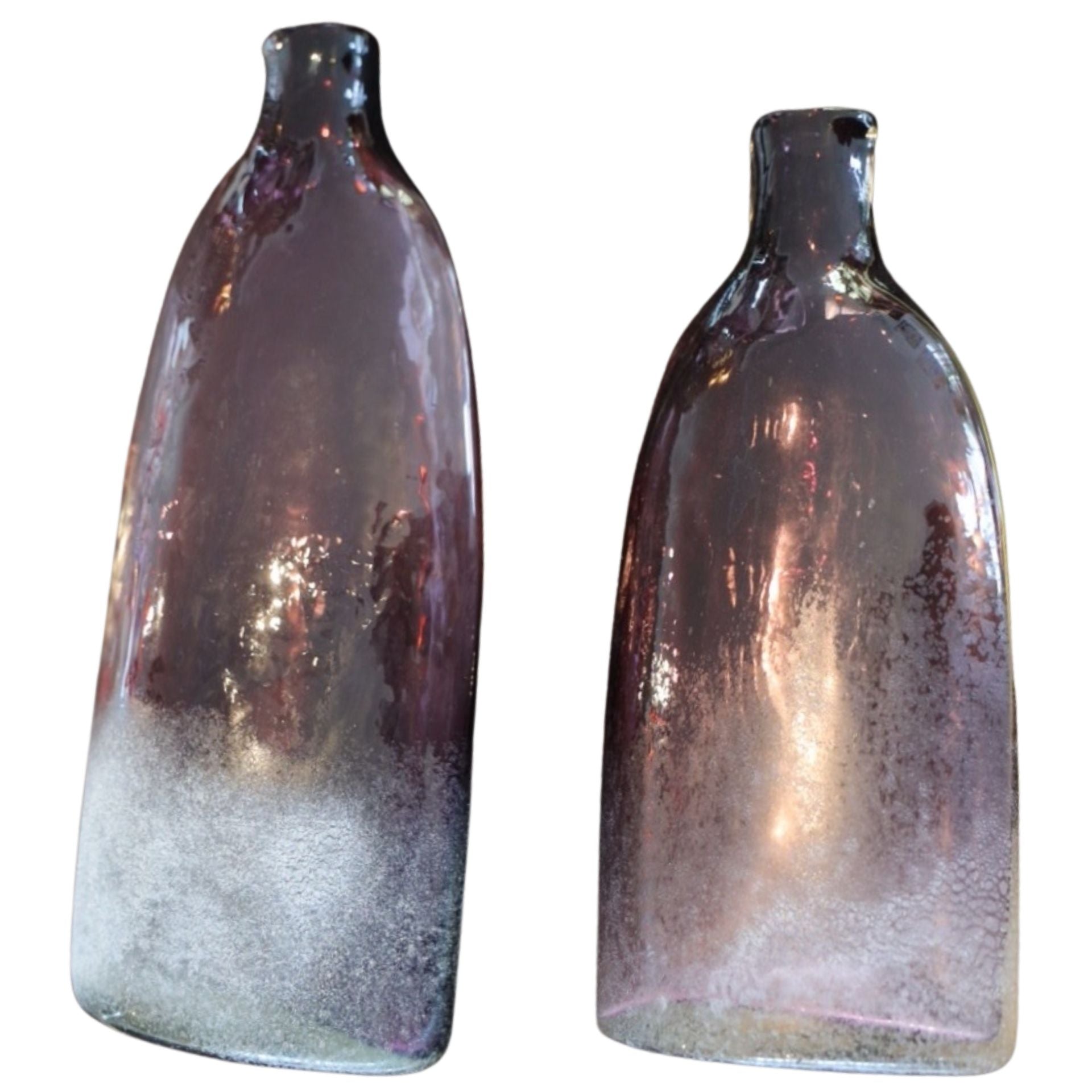 Set of Two Handblown Purple Gradient Glass Bottles – Modern Art Vases