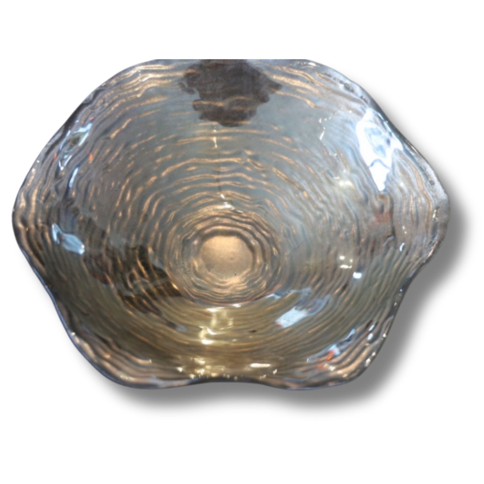 Decorative Textured Metallic Bowl – Ripple Pattern Sculptural Accent