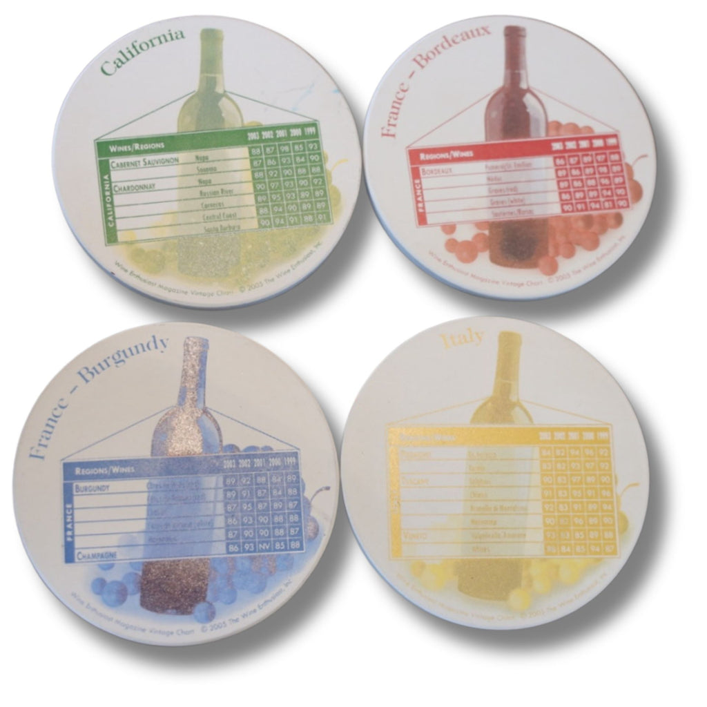 Wine Enthusiast Vintage Chart Ceramic Coaster – Various Regions (Each 4 Sold Separately)