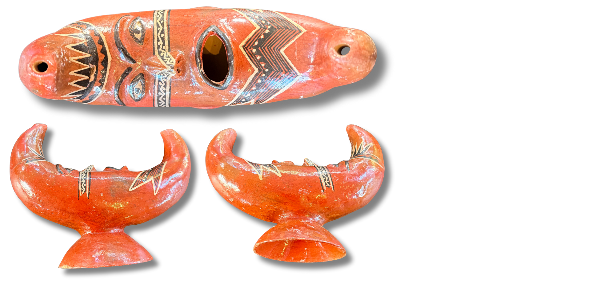 Handcrafted Terracotta Moonscape Mask Sculpture – Carved Ceramic Tribal-Style Design