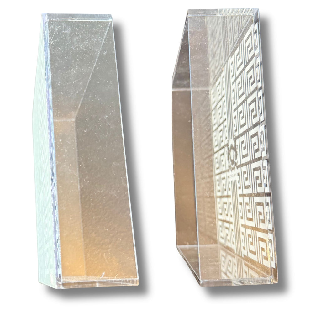 Modern Acrylic Catch Tray – Greek Key Pattern with Crest Accent (6" Square)