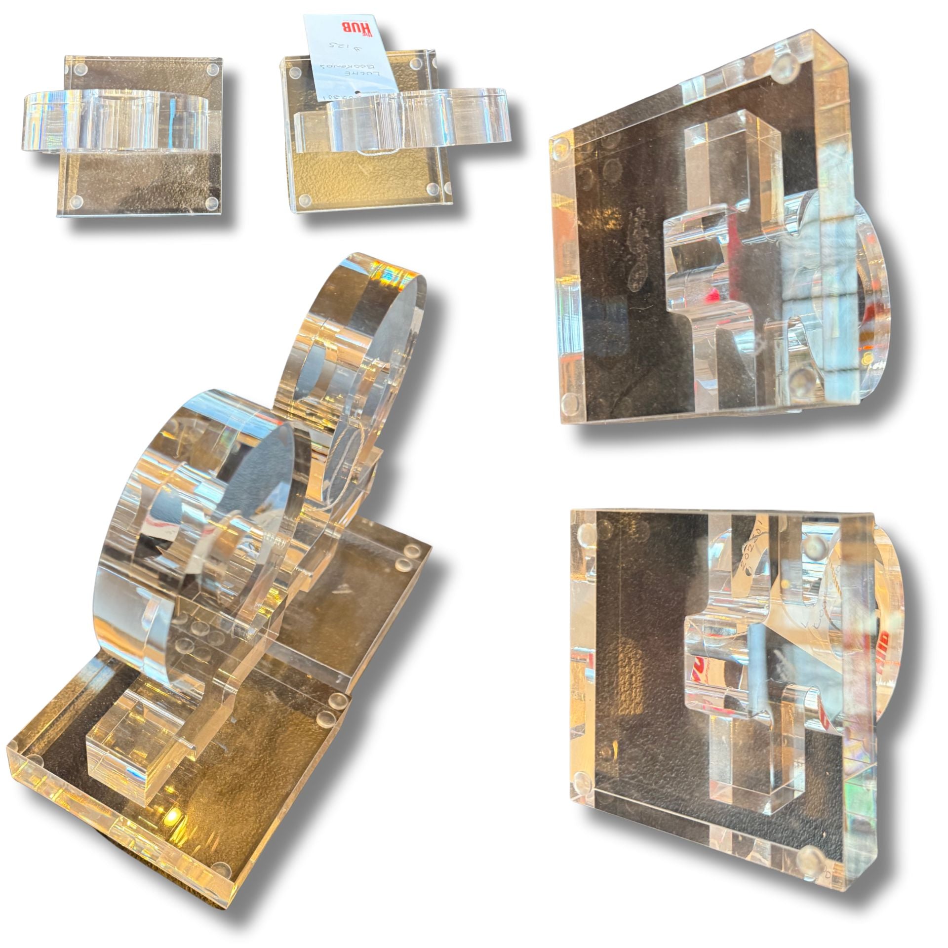 Set of 2 Clear Lucite Omega Ω Bookends