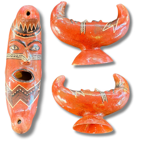 Handcrafted Terracotta Moonscape Mask Sculpture – Carved Ceramic Tribal-Style Design