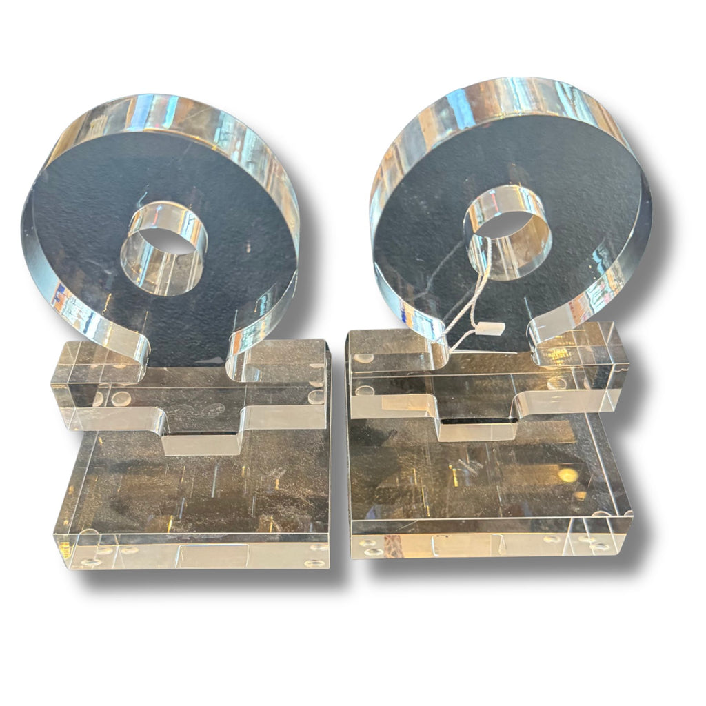Set of 2 Clear Lucite Omega Ω Bookends