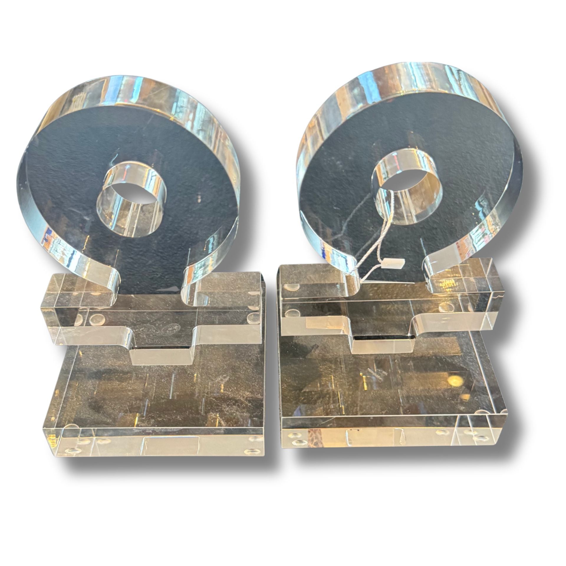 Set of 2 Clear Lucite Omega Ω Bookends