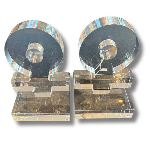 Set of 2 Clear Lucite Omega Ω Bookends