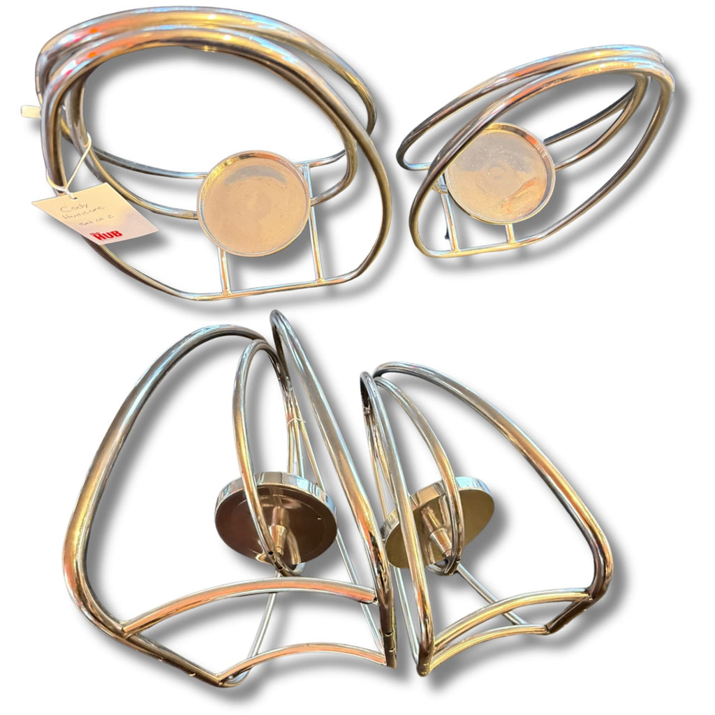 Set of 2 Modern Chrome Candle Hurricane Holders
