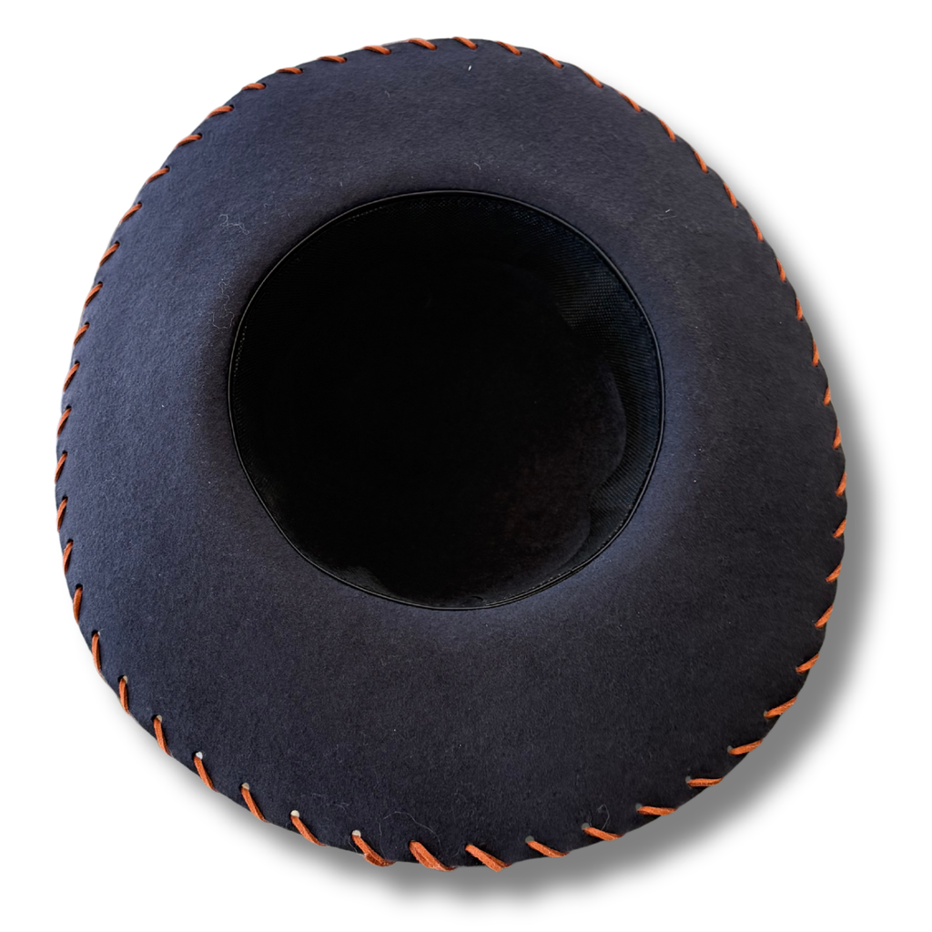 Soft Black Wool Felt Hat With Leather Stitch Trim