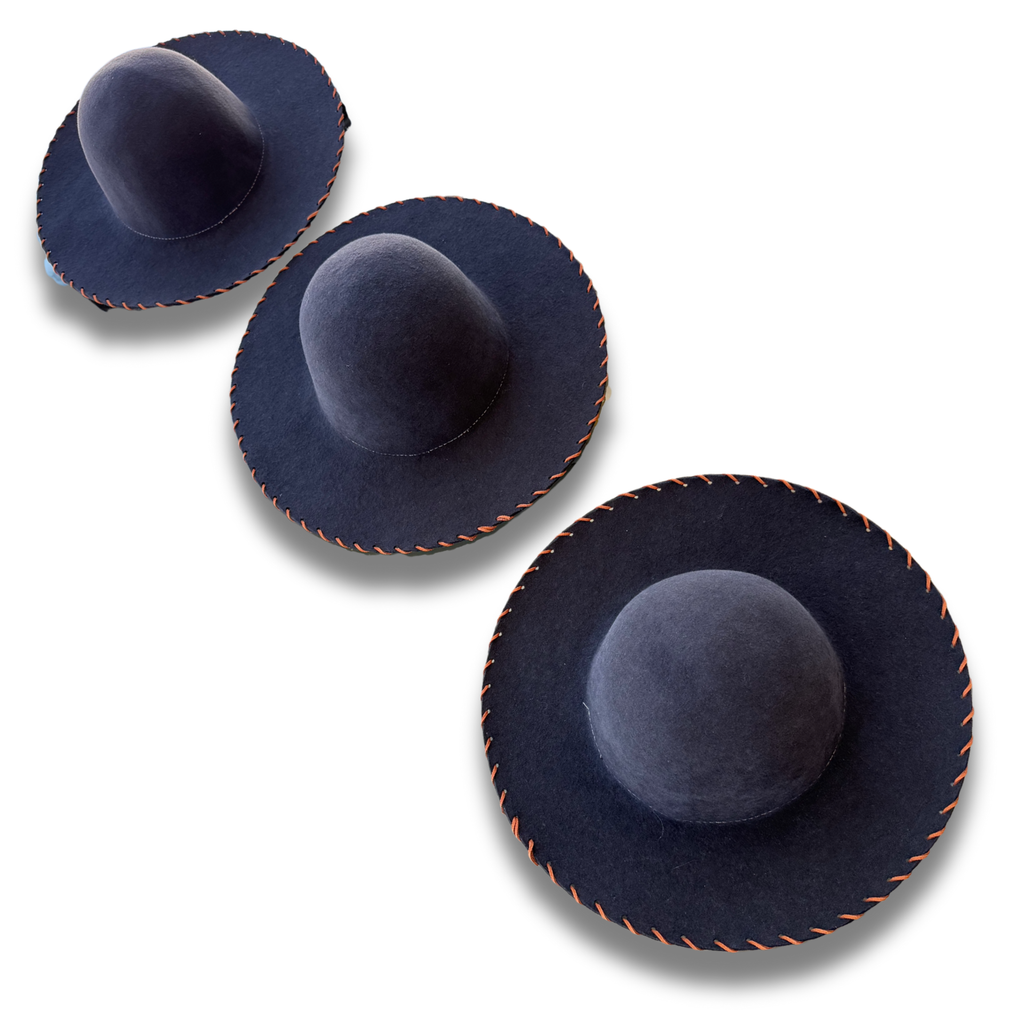 Soft Black Wool Felt Hat With Leather Stitch Trim