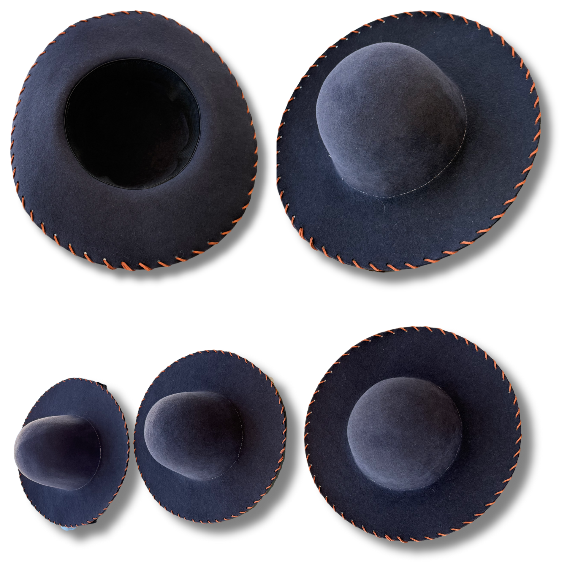 Soft Black Wool Felt Hat With Leather Stitch Trim